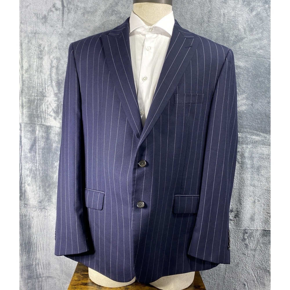 Hickey Freeman Blazer Mens 48R Short Blue Striped Wool Sport Coat Suit Jacket